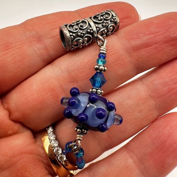 Vintage blue hand-blown glass and sterling silver bracelet, pendant bundle! - Picture 14 of 16